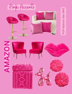 pink accents and furniture are featured in this advertisement