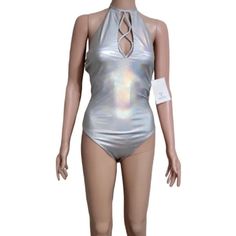 Metallic Halter Top, One Piece Swimsuit With Cut Outs. Brand: Hot & Delicious Size: M #Swimsuit #Metallic #Silver #Swimwear #Vibes #Summer Metallic Beachwear Swimwear For Summer, Metallic Fitted Swimwear For Beachwear, Metallic Swimwear For Summer, Fitted Metallic Swimwear For Beach, Summer Metallic Sleeveless Bodysuit, Metallic Sleeveless Bodysuit For Summer, Metallic Swimsuit For Beach In Summer, Metallic Stretch Swimwear For Swimming, Fitted Silver Swimwear For Summer