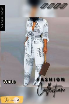 Spring and Autumn Fashion Women Jumpsuit Casual Leopard Letter Printed Lace Up High Waist Playsuit Ladies Jumpsuit White Printed V-neck Jumpsuits And Rompers, White Summer Workwear Bodysuit, White Long Sleeve Bodysuit For Work, Chic White Printed Jumpsuits And Rompers, Ladies Jumpsuit, Womens Jumpsuits Casual, Women Jumpsuit, Jumpsuit Casual, Casual Jumpsuit