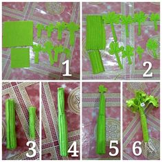 step by step instructions on how to make an origami broccoli plant