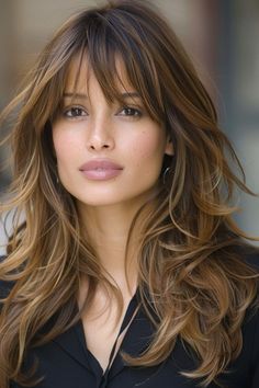 Long Hair Cuts With Layers Wavy, Hairstyles For Long Hair 2024, Jlo Bangs, Long Hair With Bangs 2024, Long Hair Layers With Bangs, Locks With Bangs, Face Framing Layers With Bangs, Bangs Haircut Ideas, Long Hairstyles With Layers