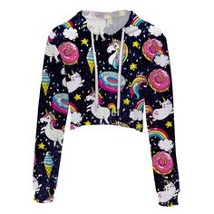 Unicorn Donuts Long Sleeve Crop Top Unicorn Clothes, Unicorn Outfit, Top Girl, Unicorn Dress, Running Fitness, Long Sleeve Crop, School Shirts, 4th Grade