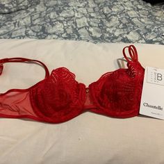 Red Lace Chantelle Bra. 34b. New With Tags. Red Underwire Bra For Night Out, Red Padded Party Bra, Red Fitted Bra For Parties, Red Party Bra, Fitted Red Lace Bra, Elegant Fitted Red Bra, Red Underwire Bra With Lined Body, Fitted Red Underwire Bra, Chantelle Bras