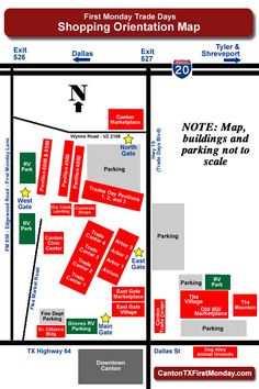 a map showing the location of shopping locations in red and green, with arrows pointing to each