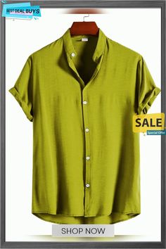 Men's Shirt Button Up Shirt Summer Shirt Black Wine Army Green Green Khaki Short Sleeve Plain Solid Colored Stand Collar Non-printing Work Casual Clothing Apparel Fashion Streetwear Casual Classic Summer Shirt With Stand Collar And Buttons, Green Stand Collar Top For Summer, Green Shirt With Casual Collar And Buttons, Green Collared Shirt With Buttons, Green Shirt With Casual Collar And Button Closure, Green Shirt With Buttons And Casual Collar, Green Tops With Button Closure And Casual Collar, Green Stand Collar Top With Buttons, Green Collared Short Sleeve Shirt With Buttons