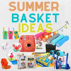 an advertisement for the summer basket ideas contest with toys and other items on white background