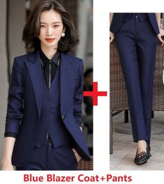 If you have a penchant towards style, there isn't a better option than this women's business suit. The cool blazer and pant combo made from premium-grade broadcloth fabric is comfortable to wear and notch up your glamour quotient at office meetings. This blazer will boost your summer fun and can be customized.  

Specifications
Brand Name: GeraldBlack
Material: Polyester
Material: Microfiber
Material Composition: Blazer+Microfiber
Clothing Length: Regular
Collar: Notched
Pant Closure Type: Butto Blue Coat Pant, Formal Uniform, Coat And Pants, Purple Coat, Blue Coat, Uniform Design, Blue Coats, Business Suit, Coat Pant