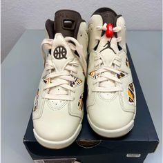 New, Goat Verified. Air Jordan 6 Retro Q54 Released 2020 Limited Edition. Geometric Pattern. Extra Laces. Brown Synthetic Basketball Shoes With Round Toe, Brown Synthetic Round Toe Basketball Shoes, Brown Non-slip High-top Sneakers, Leather Non-slip Sneakers For Streetwear, White Non-slip Leather Sneakers, White Non-slip Casual Custom Sneakers, Non-slip Synthetic Jordan Shoes For Streetwear, Non-slip Jordan Shoes For Streetwear, Air Jordan Retro 6