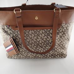 Nwt Tommy Hilfiger Purse Women Shopper Tote Handbag Th Pattern With Match Pouch Heigth 11" Length 18" Width 5" Tommy Hilfiger Brown Shoulder Bag For Everyday, Tommy Hilfiger Beige Bags, Tommy Hilfiger Beige Bags For Daily Use, Tommy Hilfiger Beige Shoulder Bag For Everyday Use, Elegant Beige Tommy Hilfiger Bag, Elegant Tommy Hilfiger Beige Bag, Tommy Hilfiger Tote Bags, Tommy Hilfiger Bag, Tommy Hilfiger Handbags