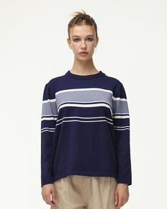 Details: Long-sleeve jumper with stripes designTop Length: NormalSleeve Length: Long SleevesMaterials:95% Polyester + 5% Spandex Long Sleeve Jumper, Blue Sweater, Maxi Dresses Casual, Crop Top Blouse, Knitwear Cardigan, Cardigan Jacket, Blue Sweaters, Stripes Design, Shirts Tops