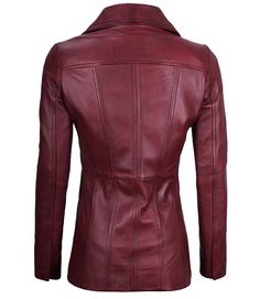 Maroon Three Button Leather Blazer For Women
Transform your wardrobe with our Women's Maroon Three Button Leather Blazer, featuring a classic lapel collar. Crafted from real lambskin leather, this blazer combines timeless elegance with modern sophistication. The rich maroon color adds a bold and stylish touch, perfect for both professional and casual settings. With its tailored fit and chic design, this blazer ensures you look polished and fashionable on any occasion. Classic Burgundy Outerwear With Buttons, Fitted Leather Jacket With Double Button And Long Sleeves, Fitted Leather Jacket With Double Button Closure, Luxury Fitted Collared Leather Jacket, Fitted Leather Jacket With Buttons For Fall, Classic Fitted Burgundy Leather Jacket, Elegant Collared Leather Outerwear, Fitted Burgundy Leather Jacket For Work, Fitted Leather Jacket With Buttons