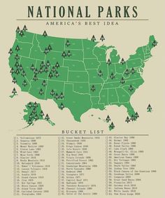 the national parks map is shown in green and has trees on each side of it