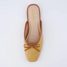 Jade Ballet Mule Summer Ballet Flats With Bow And Low Heel, Summer Ballet Flats With Removable Insole, Beige Casual Mules With Low Heel, Casual Beige Low Heel Mules, Summer Mules With Bow And Low Heel, Spring Bow Slip-on Mules, Spring Bow Heels Slip-on, Spring Slip-on Heels With Bow, Leather Mules With Bow