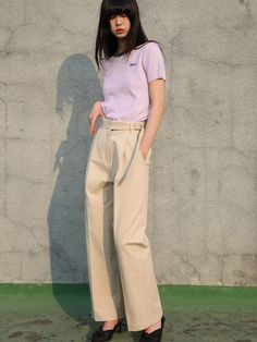 Editor's Notes The slacks have a structured fit and can be worn for both a formal or a casual occasion. - Textured cotton material- Long string at the waist- Brand logo print at the back- Gold embellishment at the back pocketMeasurements(in.)S / M- Length: 39.25 in. / 40.16 in.- Waist: 12.99 in. / 14.76 in.- Hip: 18.11 in. / 18.9 in.*There may be 0.39 - 0.79 in. of error depending on the way of measuringModel info: Height 5' 5.5'', Bust 30.5 in., Waist 23 in., Hips 33 in. Composit Chic Beige Chinos For Work, Beige Ankle-length Chinos For Work, Beige Tapered Leg Chinos For Work, Wide Leg Beige Chinos For Business Casual, Beige Wide-leg Chinos For Business Casual, Beige Straight Chinos For Business Casual, Beige High-waisted Cotton Dress Pants, Elegant Beige Chinos For Business Casual, Beige Chinos For Spring Workwear