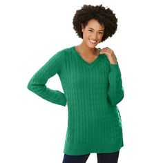 Woman Within Women's Plus Size Cable Knit V-Neck Pullover Sweater Pullover.Our Cable Knit V-Neck Pullover Sweater is the best of classic style and comfort. Knit in soft and breathable cotton, this style will keep you at just the right temperature. The texture is emphasized with a ribbed neckline, cuffs and hem accent. Layer it over a button-down shirt for a polished feel, or let it shine on its own. Side hem slits28" length100% Cotton, importedMachine washable. About the brand: At Woman Within w Womens Sweatshirts Fashion, Pullovers Outfit, Sweatshirt Women, Woman Within, Womens Crewneck, Plus Size Sweaters, Pullover Sweater Women, Knit Pullover, Knitted Pullover Sweaters