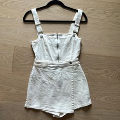 Brand New White Overalls, Great For This Summer! Summer Cotton Overalls For Day Out, Spring Shortalls Overall For Day Out, Spring Shortalls For Day Out, Chic Cotton Shortalls For Day Out, Chic Fitted Shortalls For Spring, Summer Cotton Shortalls For Day Out, Spring Fitted Overalls With Adjustable Straps, Chic Fitted Cotton Shortalls, Fitted Sleeveless Shortalls For Spring