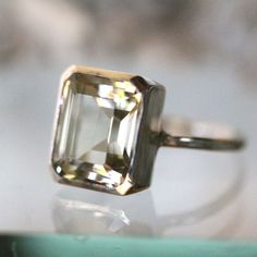 Emerald Cut Green Amethyst Sterling Silver Ring Cocktail | Etsy Recycled Gold Ring, Amethyst Set, Amethyst Gold, Rustic Jewelry, Argentium Silver, Green Sapphire, Small Rings, Quartz Earrings, Green Amethyst