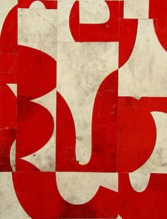 a red and white painting with letters on it