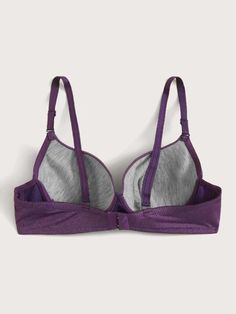 Enrich your daily comfort with our Adjustable Strap Push Up Underwire Bra. Experience gentle yet effective support from the underwire construction, complemented by the high-stretch knitted fabric. Discover a new level of confidence in this essential lingerie piece designed for your everyday wear. Features: Color: Purple Pattern Type: Plain Wires: Underwire Fabric: High Stretch Material: Knitted Fabric Composition: 90% Polyamide, 10% Elastane Care Instructions: Hand wash, do not dry clean Size C Stretch Underwire Bra With Adjustable Straps, Solid Full Coverage Nursing Bra With Padded Cups, Full Coverage Nursing Bra With Padded Cups, Purple Underwire Bra With Medium Bust Support, Solid Color Stretch Push-up Nursing Bra, Seamless Push-up Nursing Bra, Padded Stretch Bra, Stretch Padded Bra In Solid Color, Padded Stretch Bra In Solid Color