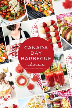 a collage of different pictures with the words canada day barbecue ideas in red and white