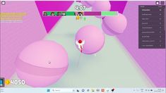 a computer screen with an animated pink object on it's left side and another cartoon character in the background