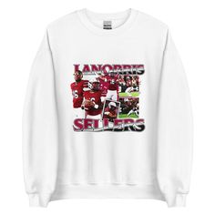 Lanorris Sellers "Vintage" Sweatshirt - Fan Arch Winter Fan Apparel Crew Sweater, Winter Crew-neck Fan Apparel Sweater, Relaxed Fit Fan Apparel Sweatshirt For Winter, Winter Fan Apparel Sweater With Graphic Print, Winter Graphic Print Fan Sweater, Fan Apparel Sweater With Ribbed Cuffs, Fan Apparel Long Sleeve Sweater With Ribbed Cuffs, Long Sleeve Sweater With Ribbed Cuffs For Fans, White Crew Neck Sweater For Sports Season