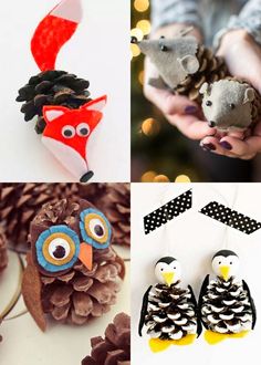 pine cone crafts for kids to make with pine cones and other things in the shape of animals