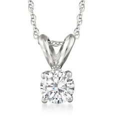 Ross-Simons - .33 Carat Diamond Solitaire Necklace in 14kt White Gold. 18". Glamorous and gorgeous, this .33 carat round brilliant-cut diamond solitaire necklace has a high-impact presence and dramatic effect! You'll wear this with absolutely everything and always look sensational. Suspends from a 14kt white gold rope chain with a springring clasp. Diamond solitaire necklace.  Diamond birthstones are the perfect gift for April birthdays. Solitaire Necklace Diamond, Sand Dollar Necklace, Diamond Flower Pendant, Paw Print Necklace, Diamond Heart Pendant Necklace, Diamond Evil Eye, Solitaire Necklace, Diamond Birthstone, Dog Pendant