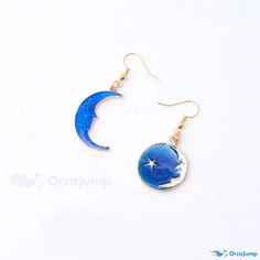 OrcaJump - Exquisite Blue Moon Celestial Earrings: Unleash the Luxurious Charm Celestial Earrings, Blue Earrings, Blue Moon, Moon, Blue