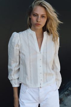 EMBROIDERED SHIRT - White | ZARA United States Poplin Shirt Dress, Rene Magritte, Round Neck Shirt, Jean Vest, Zara Shirt, Cardigan Sweater Dress, Cardigan Sweater Jacket, Satin Mini Dress, Jeans Rock