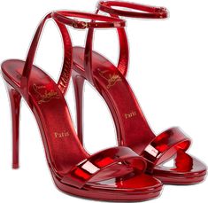 Luxury Red Heels With Single Toe Strap, Luxury Glossy Sandals For Party, Luxury Glossy Finish Sandals For Party, Red Glossy Party Heels, Red Glossy Heels For Party, Red Glossy Finish Heels For Party, Modern Red Sandals For Party, Loubi Queen, Louboutin Online