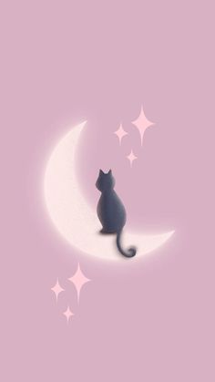 a cat sitting on the moon with stars