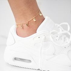 Gold Plated Anklet measures 9-10" Adjusted by extension chain Casual Anklets With Ankle Strap For Gifts, Casual Metal Anklets For Summer, Trendy Gold Ankle Wrap Anklets, Adjustable Chain Dangle Bracelet, Gift Anklets With Extender, Cuban Link Anklet, Butterfly Anklet, Anklets For Women, Leg Chain