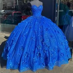 Royal Blue Ball Gown, Royal Blue Quinceanera Dresses, Royal Blue Quinceanera, Quinceanera Themes Dresses, Blue Ball Gown, Ball Gown Prom Dresses, Gown Prom Dresses, Quinceñera Dresses, Made Flowers