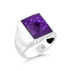 OTTASILVER Classic Handmade Mens 925 Sterling Silver Amethyst Zircon Stone Minimalist Engagement Signet Ring Modern Sterling Silver Amethyst Ring With Polished Finish, Modern Sterling Silver Amethyst Ring For Formal Occasions, Classic Amethyst Signet Ring For Anniversary, Modern Sterling Silver Amethyst Ring, Formal Sterling Silver Signet Ring With Rectangular Stone, Sterling Silver Signet Ring With Rectangular Stone For Gift, Classic Purple Signet Ring With Polished Finish, Sterling Silver Amethyst Ring With Polished Finish As Gift, Classic Amethyst Jewelry With Polished Finish