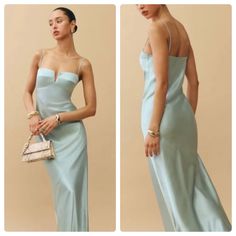 Reformation Brie Silk Dress Color: Aquamarine Blue Size 8 100% Silk Length 59’ New With Tags Reformation Dress, Reformation Dresses, Aquamarine Blue, Brie, Silk Dress, Aquamarine, Color Blue, The 100, Maxi Dress