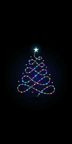 a colorful christmas tree with lights in the shape of a star on a black background