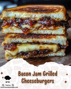 Savor the ultimate indulgence with Bacon Jam Grilled Cheeseburgers! Juicy patties, melted cheddar, and sweet-savory bacon jam for a mouthwatering bite.