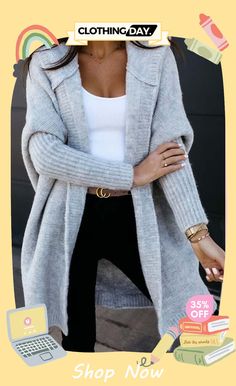 Fall for Nyc Solid Hooded Casual Cardigan Trendy Gray Cardigan For Cold Weather, Gray Open Front Winter Cardigan, Gray Open Front Winter Outerwear, Gray Hooded Cardigan For Spring, Long Cardigan Outfit, Fall Business Casual Outfits, Hooded Knit Cardigan, Cardigan Outfits, Casual Cardigans