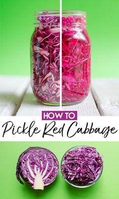 an image of pickle red cabbage in a jar with the lid open and cut up