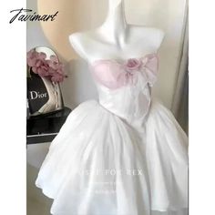 Tavimart Women Elegant Off Shoulder Patchwork Tutu Party Dress Summer Blue White Mesh Slim Sweet White Dresses For Prom Season With Sweetheart Neckline, White Dresses With Sweetheart Neckline For Prom, White Mini Length Prom Dress, White Sweetheart Neckline Dress For Prom, White Mini Length Dress For Bridal Shower, Organza Mini Dress For Wedding And Prom Season, White Summer Dress For Bridal Shower, White Sweetheart Neckline Prom Dress, White Organza Party Dress