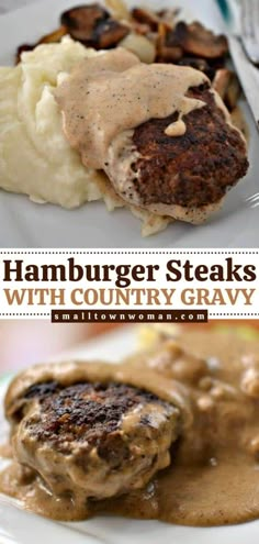 hamburger steaks with country gravy on a plate