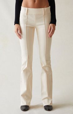 PacSun brings a touch of retro charm to your next look with the Stretch Cream Low Rise Flare Pants. These figure-flattering pants seamlessly blend a trendy low-rise design with center seam details down the legs and flattering flared leg openings, adding a vintage-inspired twist to your wardrobe in a versatile cream colorway. PacSun Womens Stretch Cream Low Rise Flare Pants - Ivory size 24 Low Rise Flare Pants, Flattering Pants, Cream Pants, Low Rise Pants, Off Black, Stretch Pants, Flare Pants, Skirt Pants, Pacsun