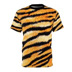 This tiger skin themed tee was created to be a versatile and stylish companion for all your casual appearances.  With its uniquely textured, thick, microfiber-knit fabric, this t-shirt bears a premium, soft feel that remains lightweight and highly breathable - the perfect combo for a hot day or layering. :: Unisex .: 100% Polyester .: Light fabric (4.0 oz/yd² (113 g/m / (6.0 oz/yd² (170 g/m .: Regular fit .: Tagless .: Runs true to size .: Assembled in the USA from globally sourced parts Black Crew Neck Top With Tiger Print, Black Tiger Print Crew Neck Top, Tiger Print Shirt Men, Tiger Print Crew Neck Graphic Tee, Short Sleeve Tiger Print T-shirt For Summer, Short Sleeve Tiger Print Graphic Tee, Casual Cotton T-shirt With Tiger Print, Tiger Skin, Casual Tiger Print Short Sleeve T-shirt