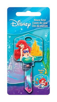 the little mermaid bottle opener is shown in this package, which features an image of ariel from