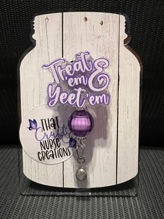 "\"Treat 'em and yeet 'em\"  badge reel!  Reel options include retractable alligator clip with 360 swivel, retractable belt clip and retractable lanyard with black cord, measuring approximately 40inches, and breakaway clasps! Examples of each can be found in photos! Treat and Yeet badge reel comes standard with your choice vinyl colors, holographic silver glitter background and a color coordinated bead! Custom colors available at request! See photos for glitter background options!  For custom or Silver Glitter Background, Retractable Lanyard, Funny Badge Reel, Nurse Appreciation Gifts, Funny Nurse, Er Nurse, Nurse Appreciation, Custom Glitter, Nurse Badge Reel