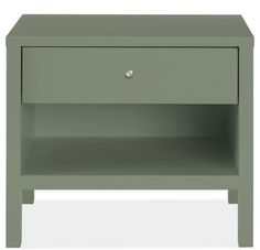 a green nightstand table with one drawer open