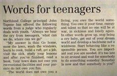 a newspaper article with words for teenagers written in black and white on the front page