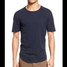 Vince Navy Blue Short Sleeve Raw Edge Hem Crewneck T-Shirt Brand New - Without Hang Tag, The Label Inside Is Partially Cut Out To Prevent Return To The Retail Stores. Material - 55% Linen, 45% Cotton Blue Cotton Tops For Casual Gatherings, Blue T-shirt For Summer Layering, Blue Cotton Tops With Shirttail Hem, Blue Cotton T-shirt For Layering, Casual Blue Tops With Shirttail Hem, Cotton Short Sleeve Shirt For Layering, Casual Blue T-shirt For Layering, Casual Navy Tops For Everyday, Casual Blue Tops For Layering