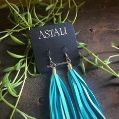 "-These boho tassel earrings are made from soft turquoise deerskin leather. Part Cowgirl, part Rock & Roll, the tassel earrings give a big kick to any outfit. -Dramatic but lightweight enough to wear every day. -9\" total length. -Earwires are sterling silver. -Deerskin leather is sustainably sourced in the USA. -Ok to get wet. -Available in 14 colors. -Designed and handmade in South Pasadena, CA. Check out more of our lovely earrings here: https://www.etsy.com/shop/ASTALIJewelry?ref=seller- Turquoise Dangle Tassel Earrings For Festival, Southwestern Tassel Earrings, Turquoise Fringe Earrings As Gift, Rock Amp, Soft Turquoise, Bones Bracelet, South Pasadena, Turquoise Leather, Deer Skin